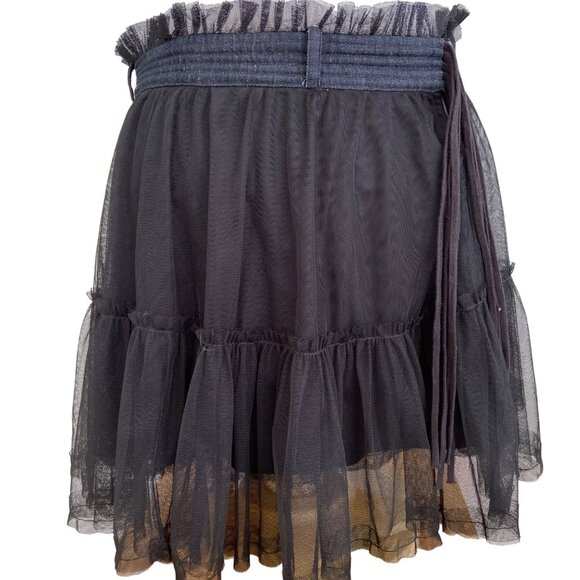 Diesel Black Sheer Layered Tulle Skirt With Denim Waistband & Frill Details wove - Picture 4 of 16